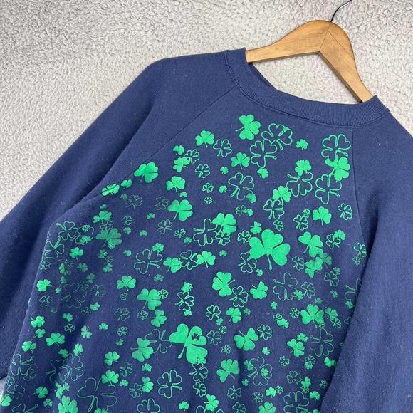 Vintage Irish Sweatshirt Men's Large Blue Green Crewneck Shamrock All Over Puff - Picture 12 of 15